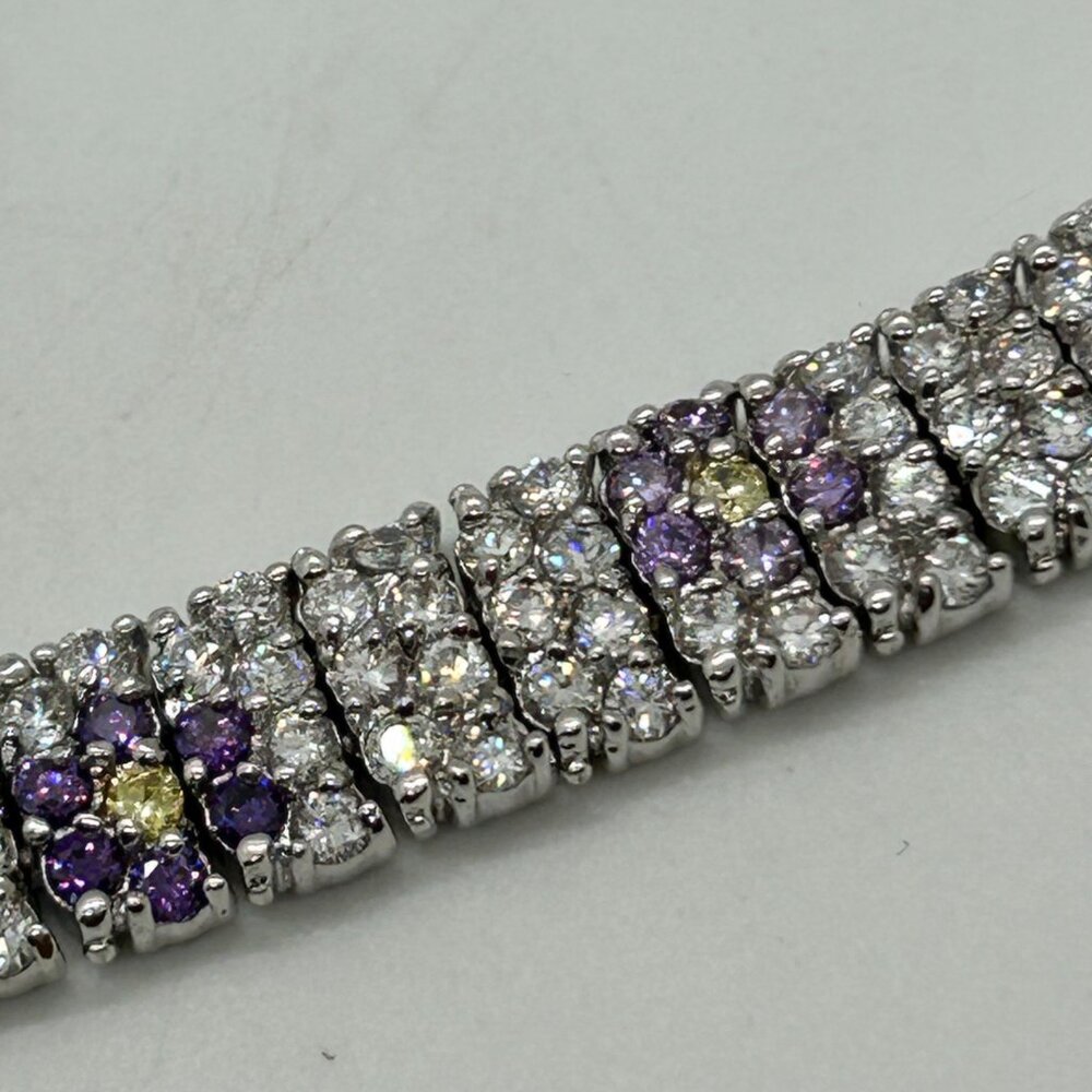 Vintage Rhinestone Tennis Bracelet Multicolor Flower Design W/ Safety Clasp 7.5" - Picture 9 of 16